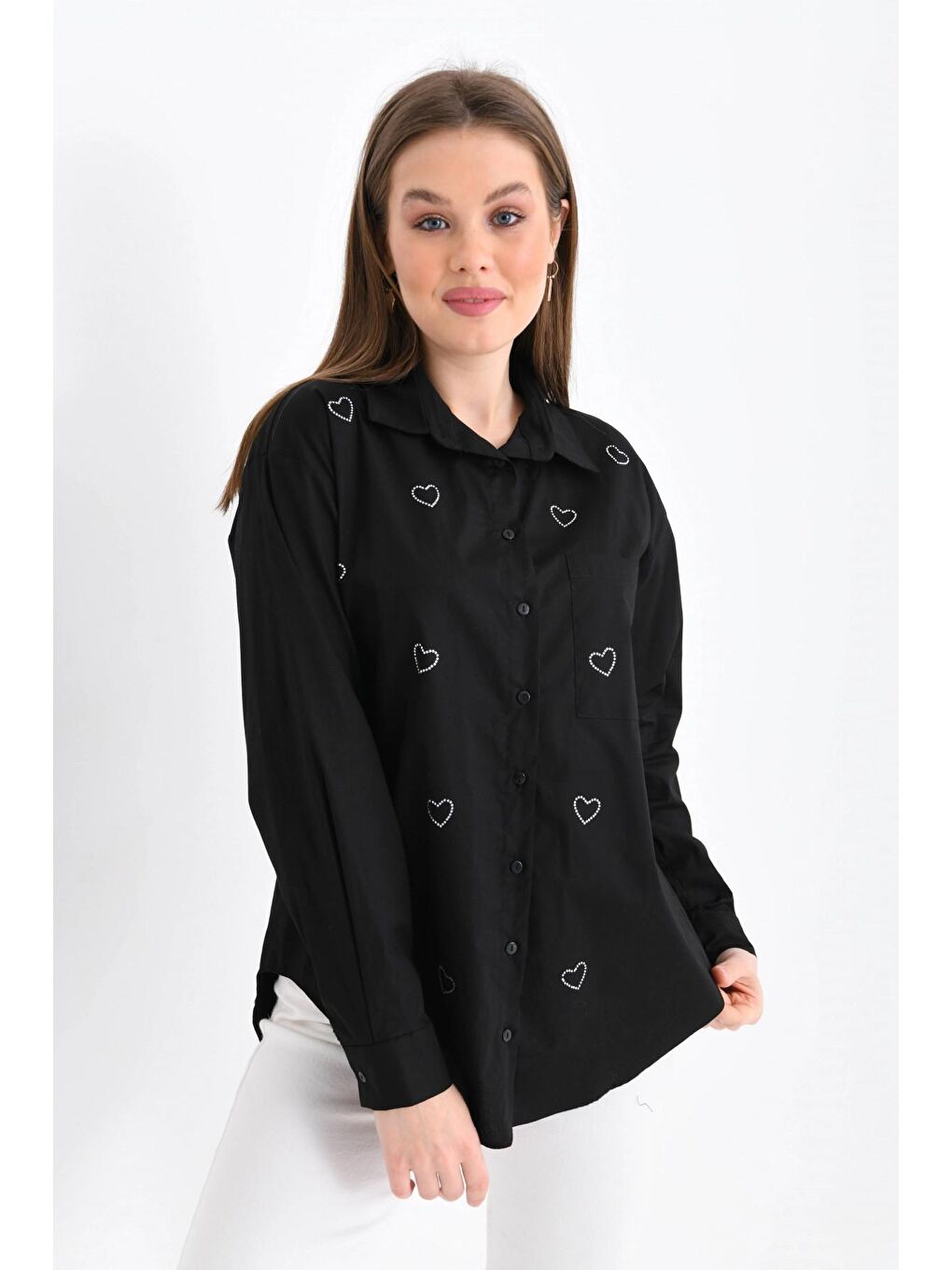 Siyah Kalpli Kadın Gömlek-1