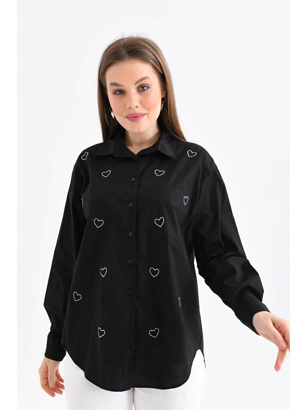 Siyah Kalpli Kadın Gömlek-2