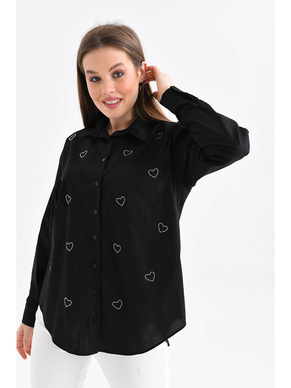 Siyah Kalpli Kadın Gömlek-3