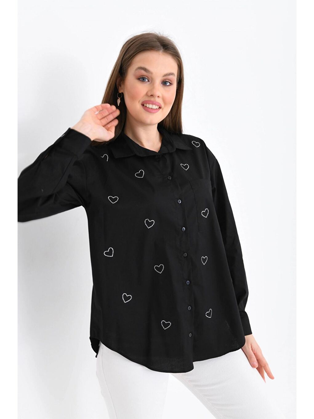 Siyah Kalpli Kadın Gömlek-4