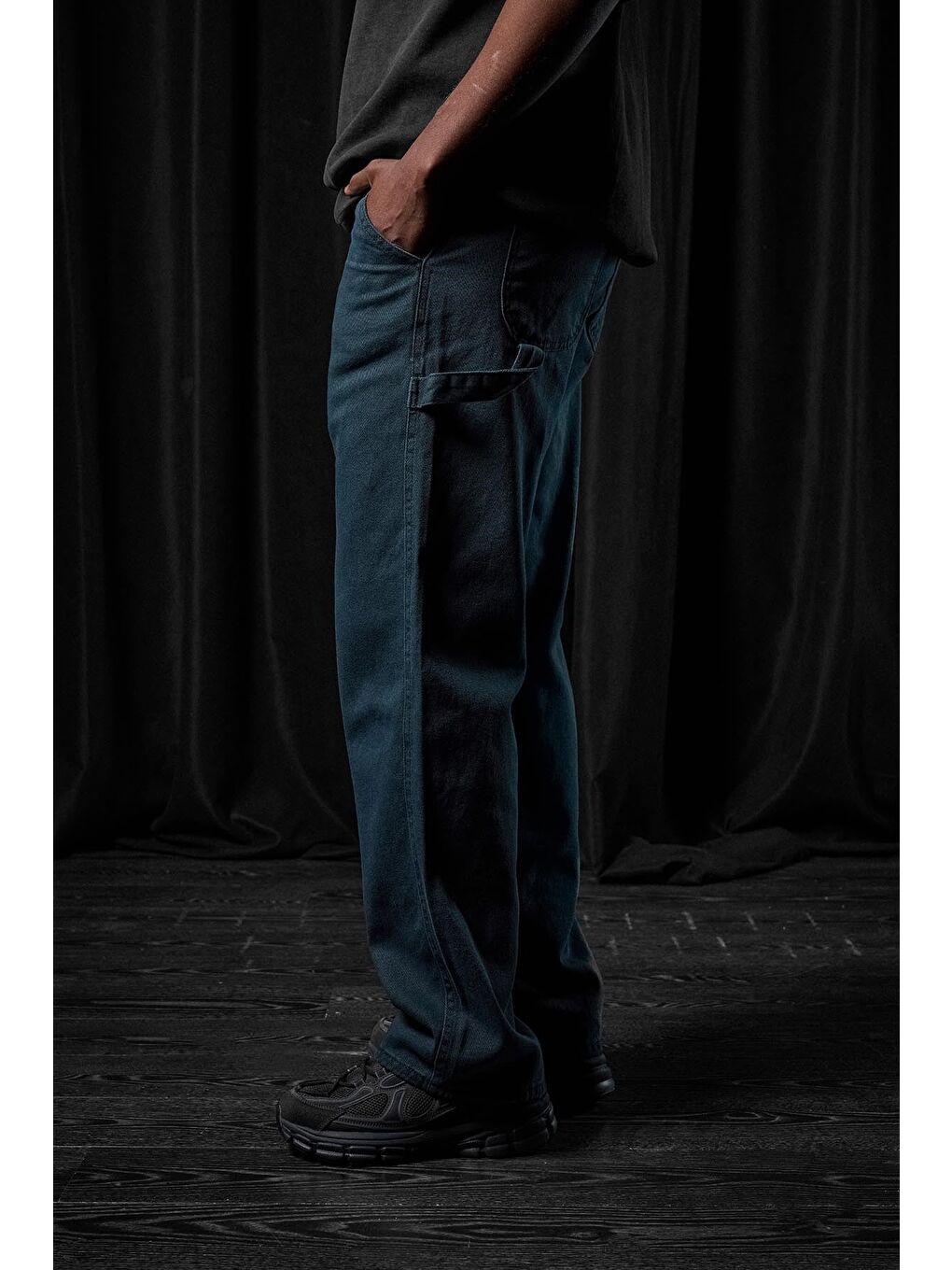 Erkek Baggy Marangoz Cepli Jean Pantolon Mavi-3