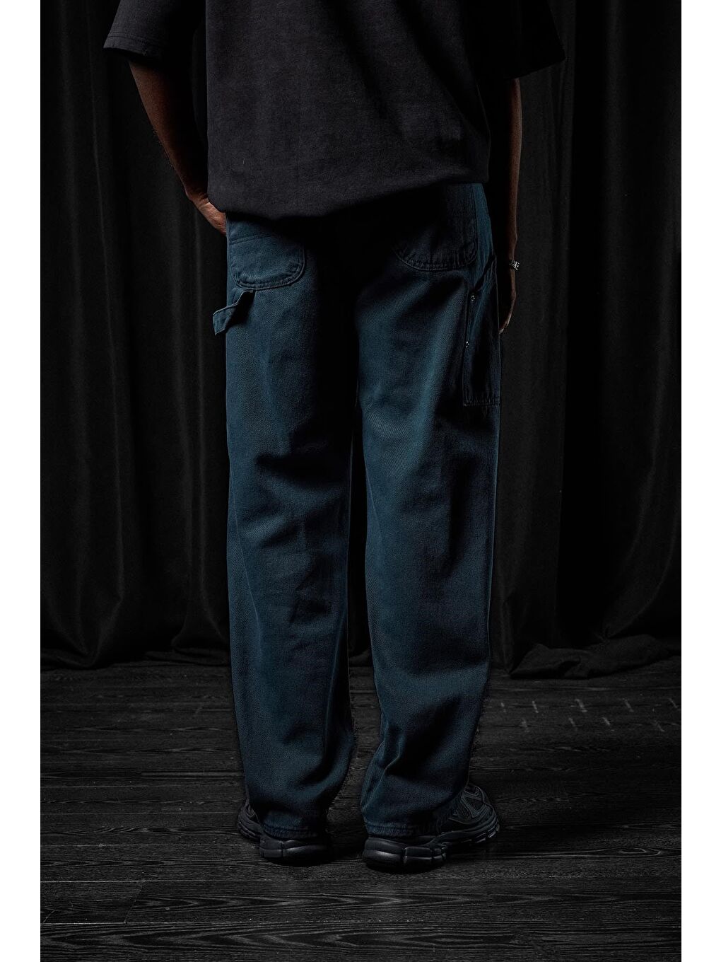 Erkek Baggy Marangoz Cepli Jean Pantolon Mavi-4