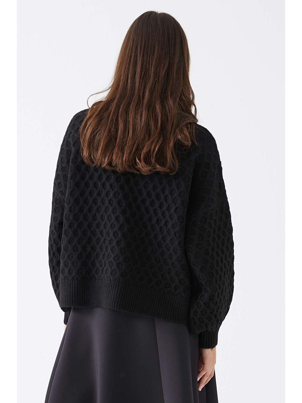 Petek Örgü Triko Kazak - Siyah-2