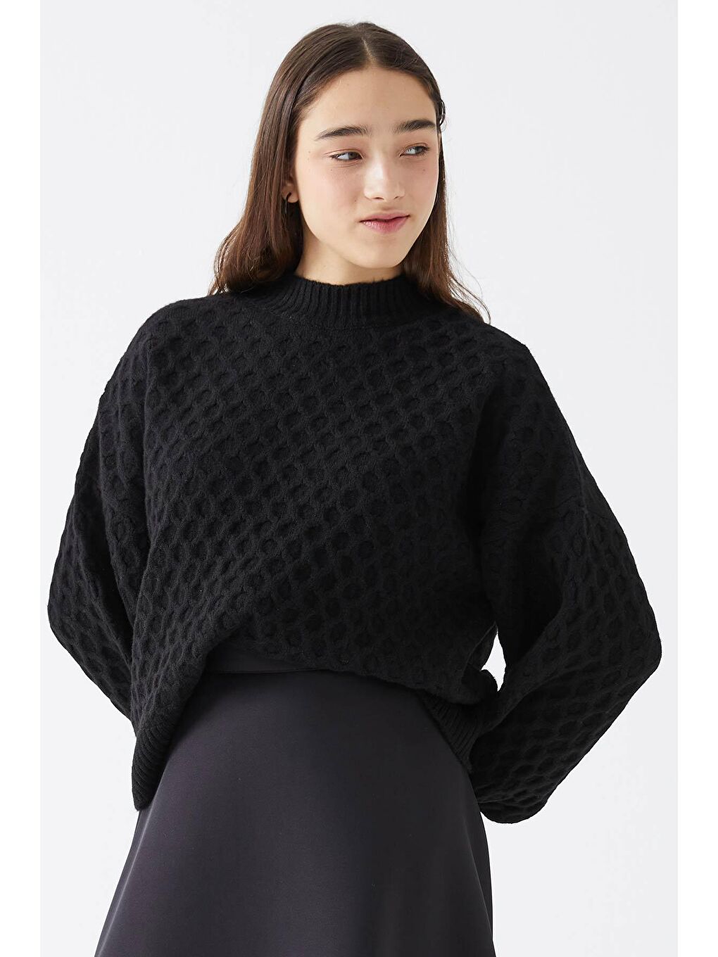 Petek Örgü Triko Kazak - Siyah-4