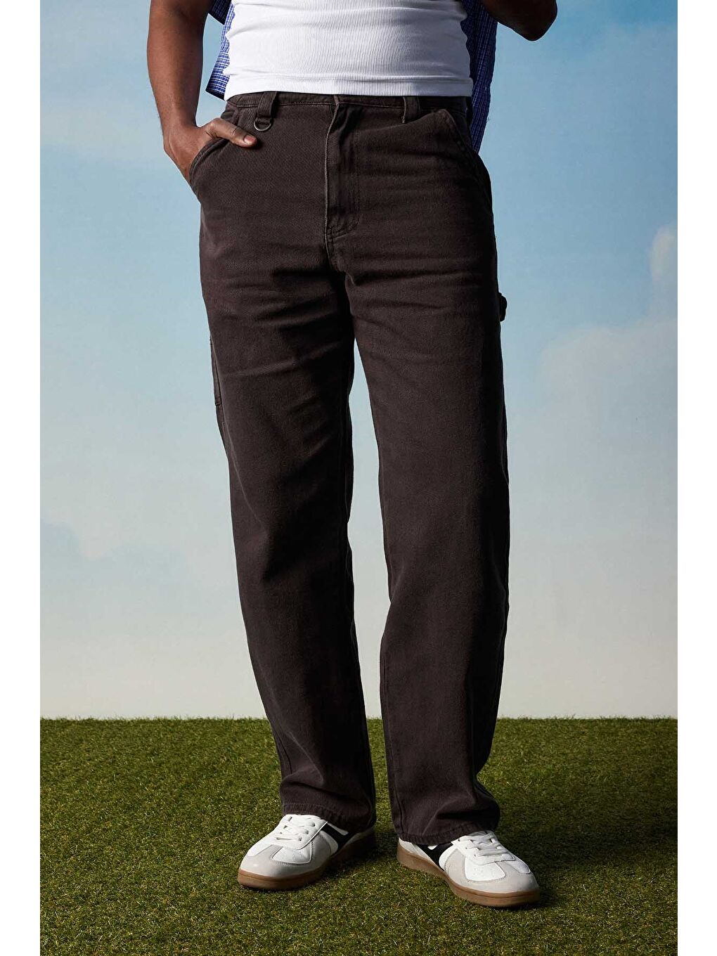 Erkek Baggy Marangoz Cepli Jean Pantolon Kahverengi-2