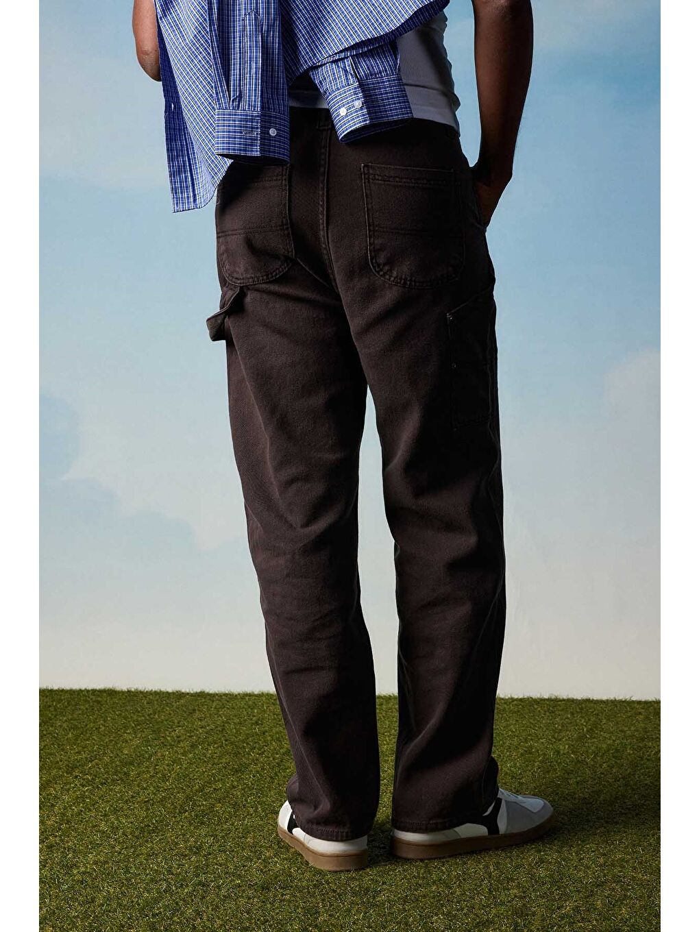 Erkek Baggy Marangoz Cepli Jean Pantolon Kahverengi-3