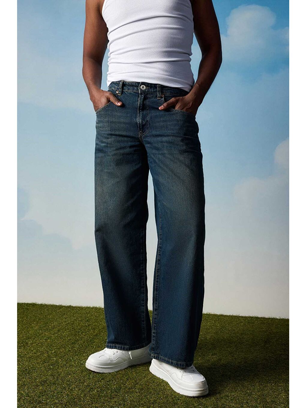 Erkek Süper Baggy Fit Jean Pantolon Koyu Mavi-2