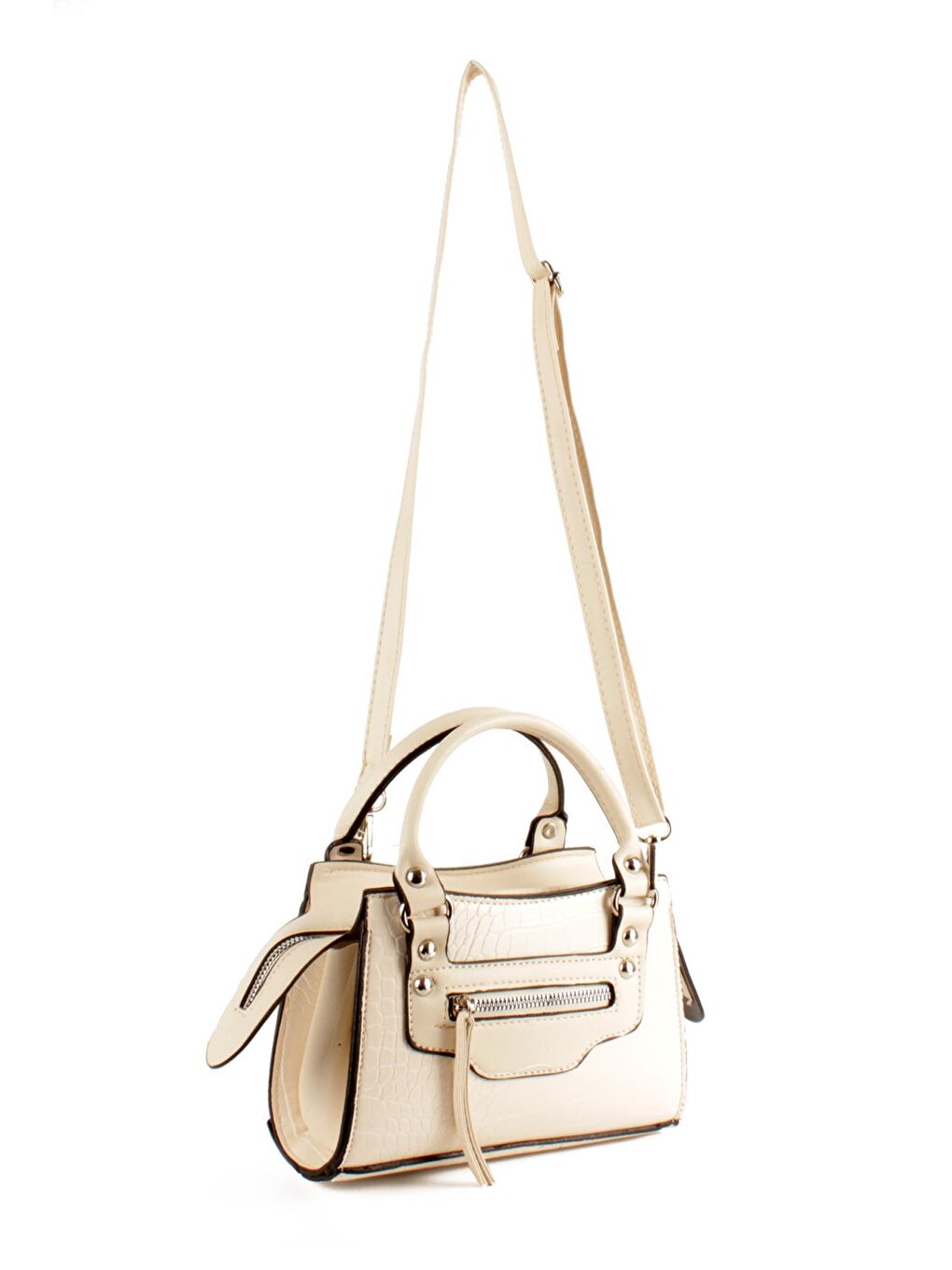 Beyaz Kadın Timsah Desen Deri Görünümlü El ve Omuz Abiye Çanta (10765)-1
