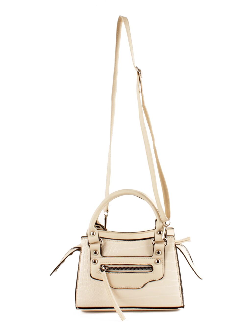 Beyaz Kadın Timsah Desen Deri Görünümlü El ve Omuz Abiye Çanta (10765)-2