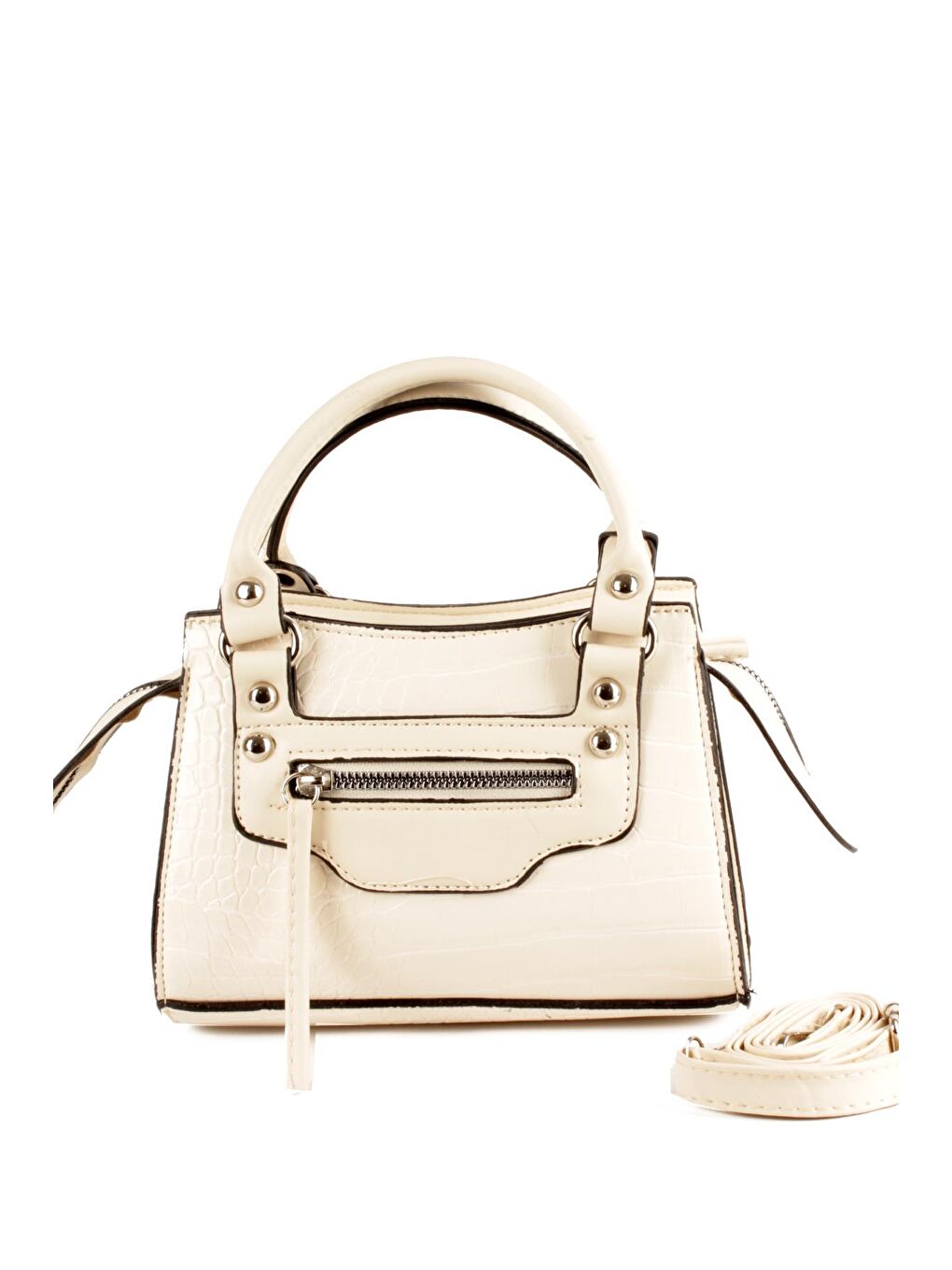 Beyaz Kadın Timsah Desen Deri Görünümlü El ve Omuz Abiye Çanta (10765)-3