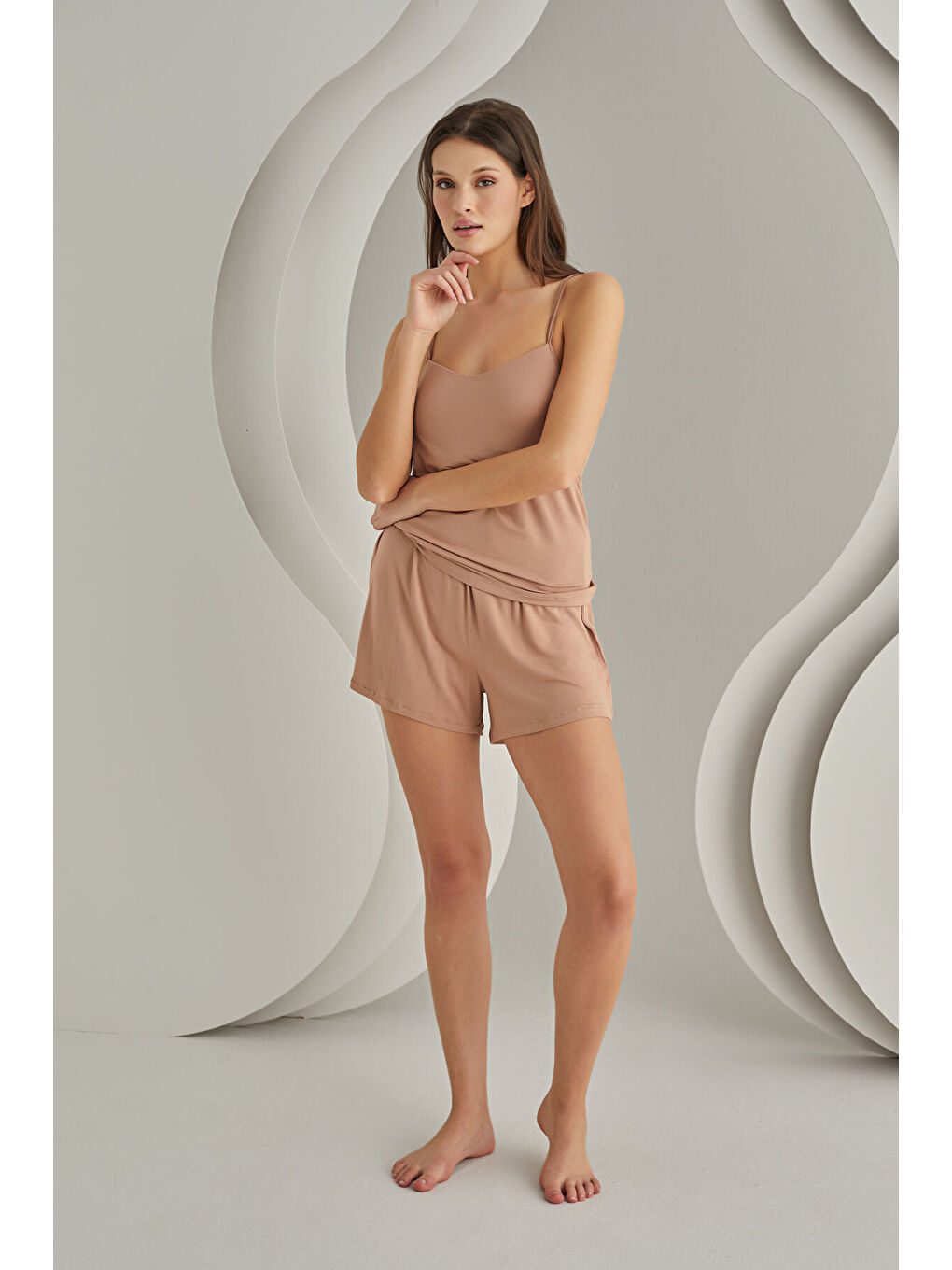 Bej Vizon Ten Rengi Weekend Bra Form Şort Takım-1