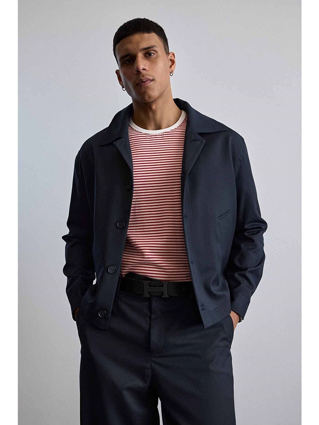 Erkek Smart Casual Relaxed Fit Düğmeli Ceket Lacivert-2