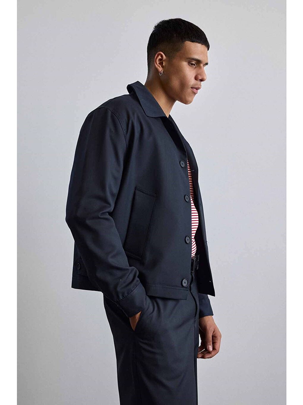 Erkek Smart Casual Relaxed Fit Düğmeli Ceket Lacivert-4