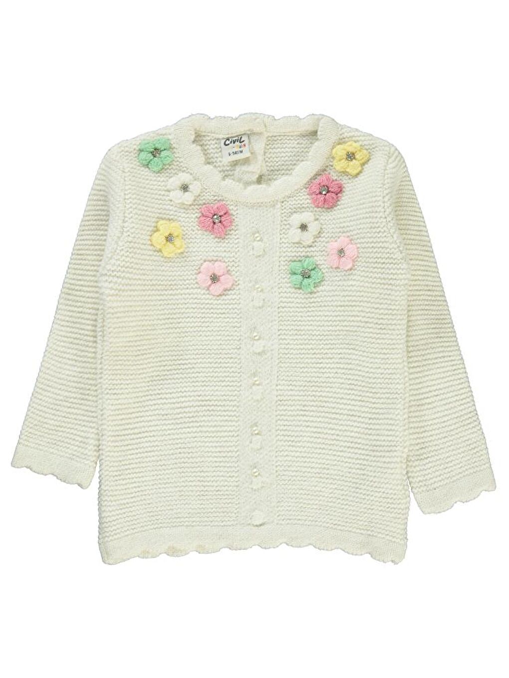 Ekru Baby Links Örgü El İşi Çiçekli 6-18 Ay Kazak