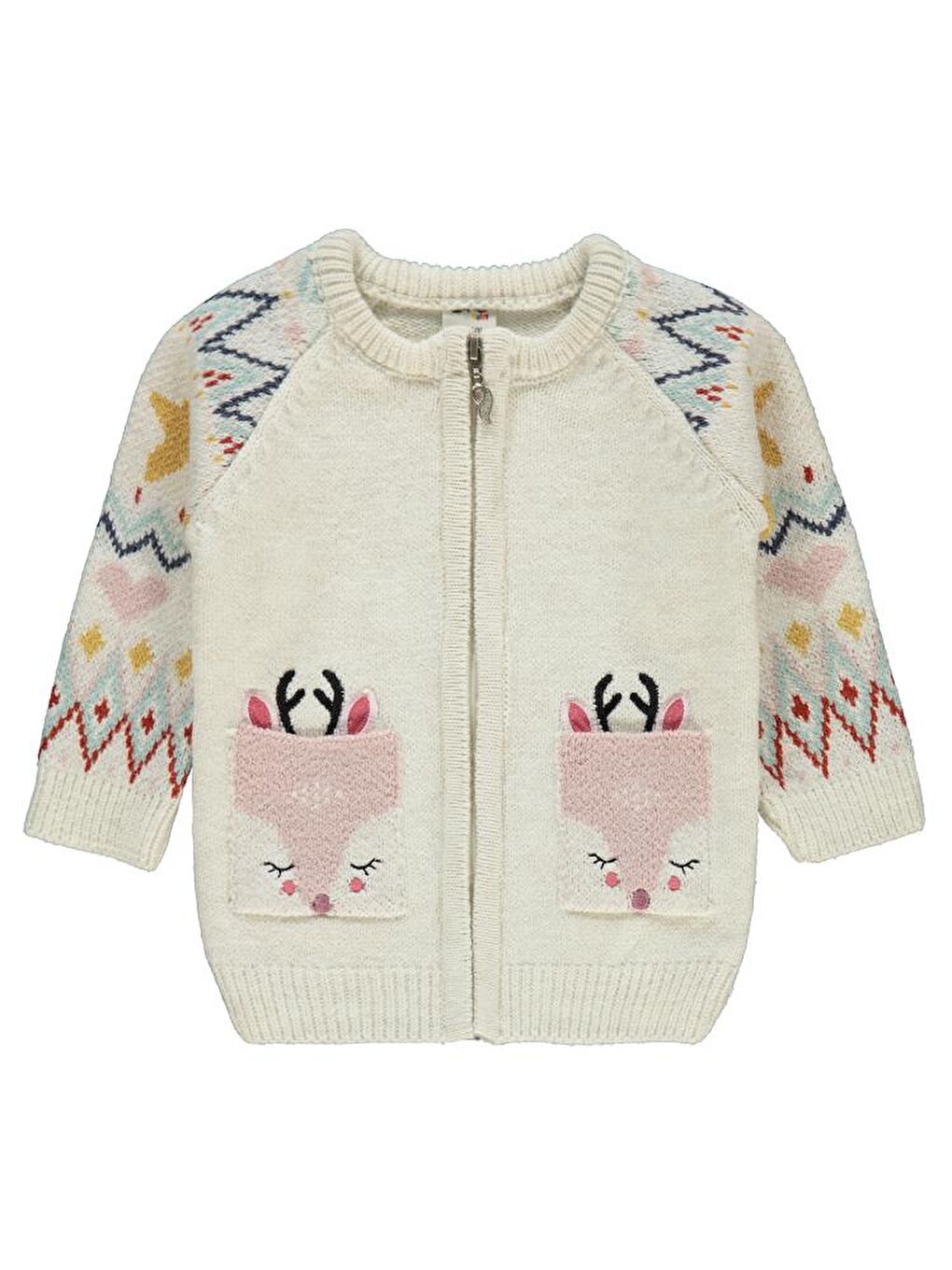 Ekru Baby Cep Nakış Detaylı 6-18 Ay Hırka