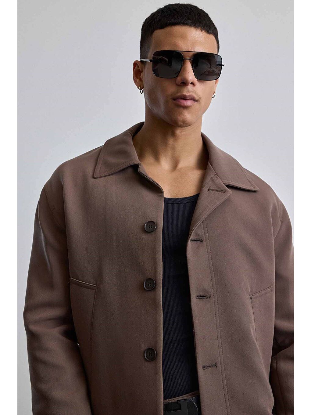 Erkek Smart Casual Relaxed Fit Düğmeli Ceket Kahverengi-3