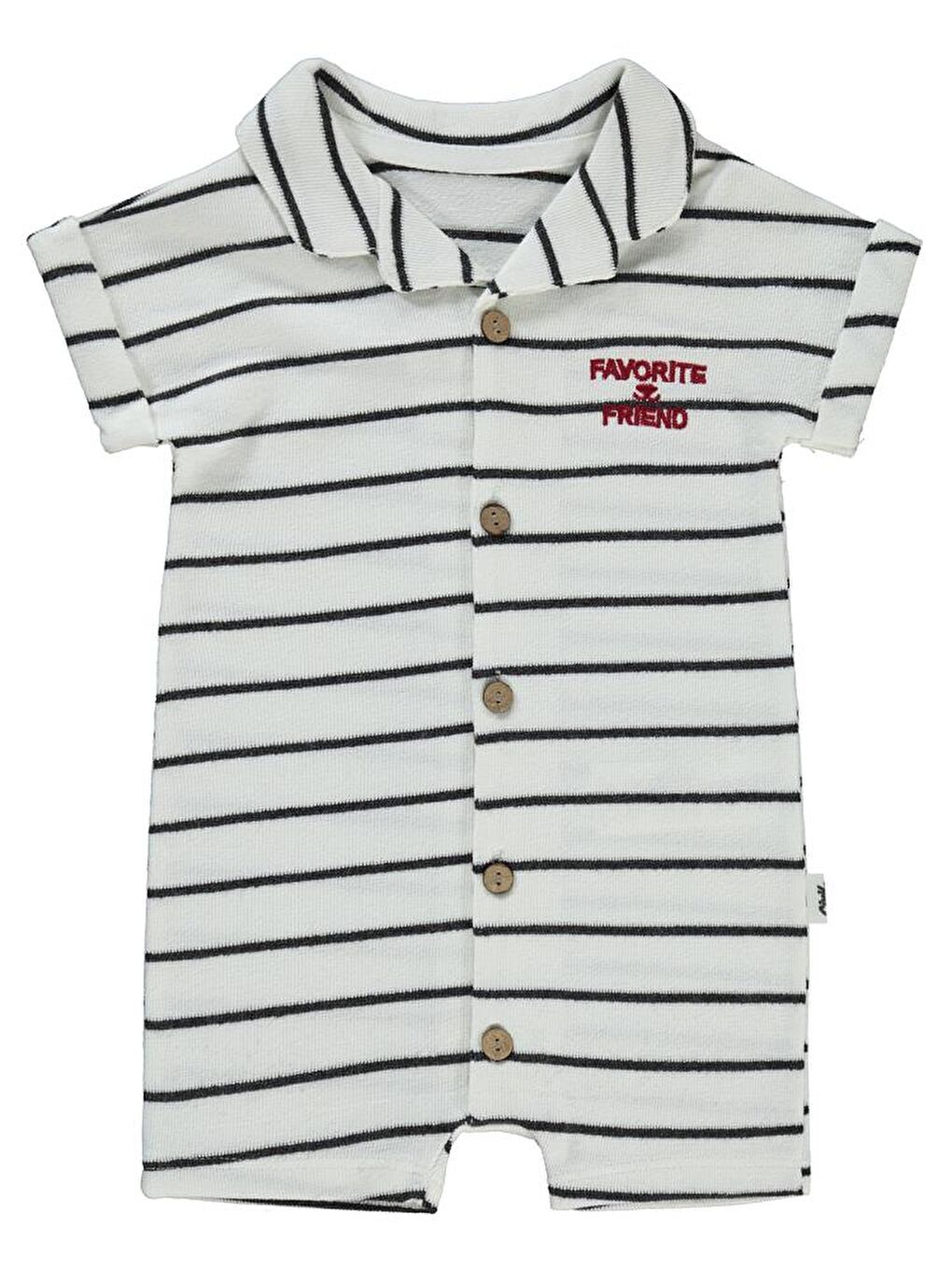 Ekru Baby Selanik Çizgili Nakışlı 6-18 Ay Tulum-1