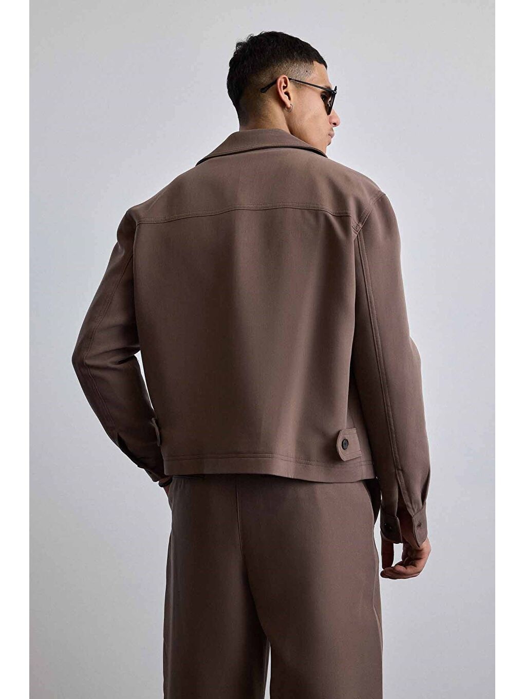 Erkek Smart Casual Relaxed Fit Düğmeli Ceket Kahverengi-5
