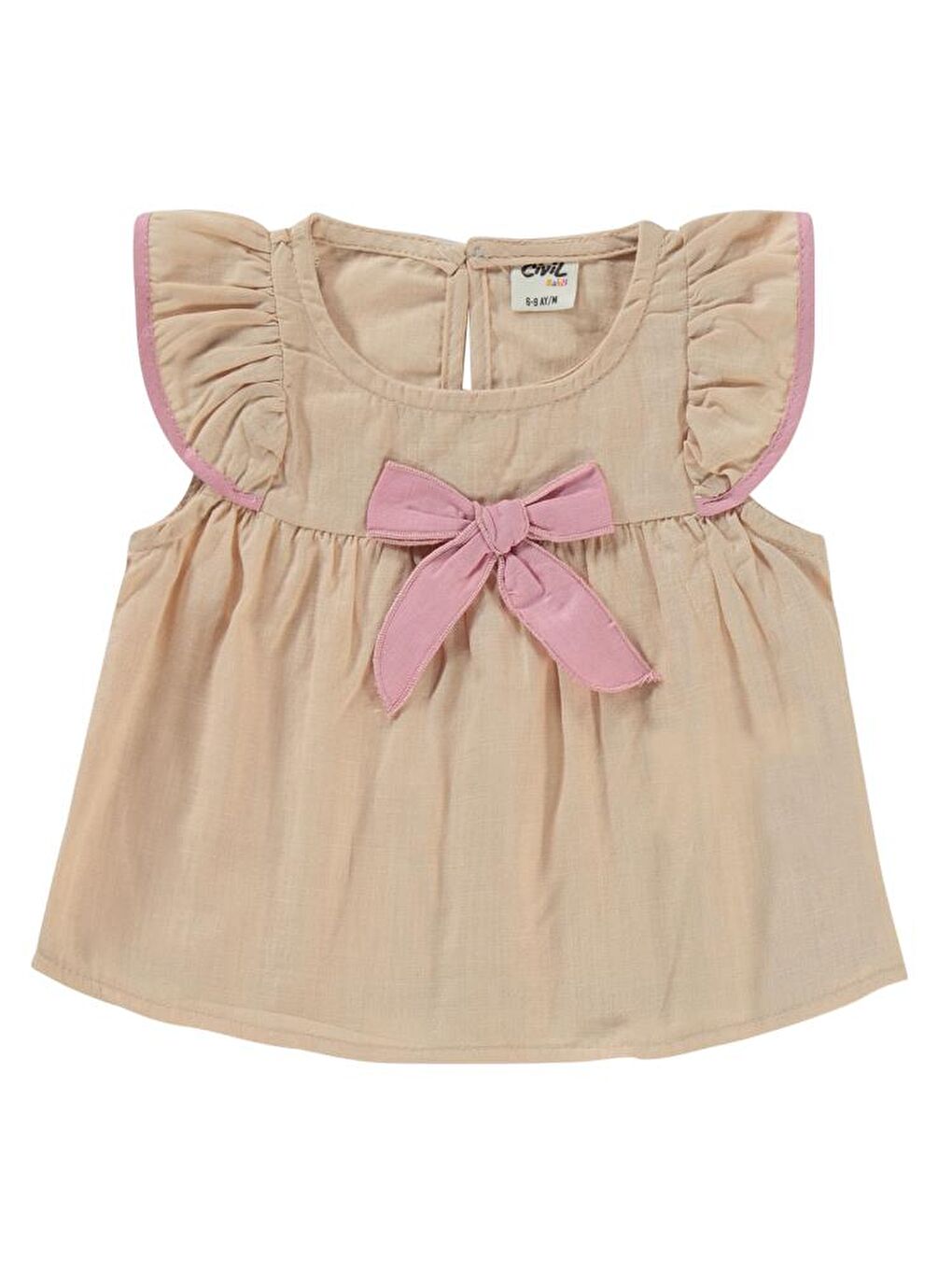 Bej Baby Kol Fırfırlı Fiyonklu 6-18 Ay Takım-1