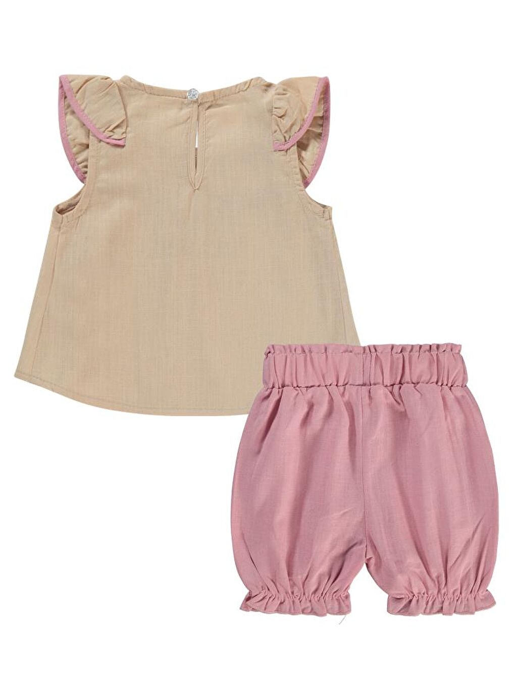 Bej Baby Kol Fırfırlı Fiyonklu 6-18 Ay Takım-2