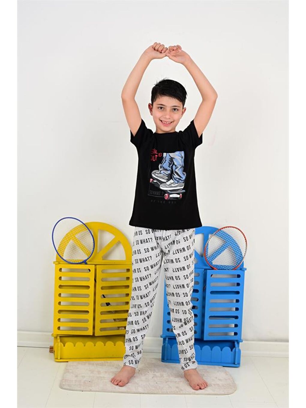 Erkek Çocuk Kısa Kollu Pijama Takımı So What Skate Model Siyah