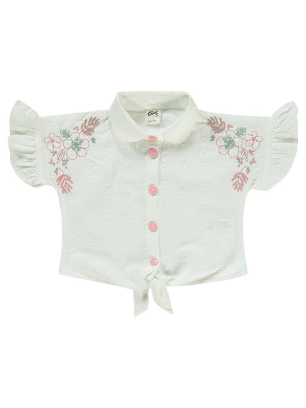 Ekru Baby Omuz Çiçek Nakışlı 6-18 Ay Takım-2