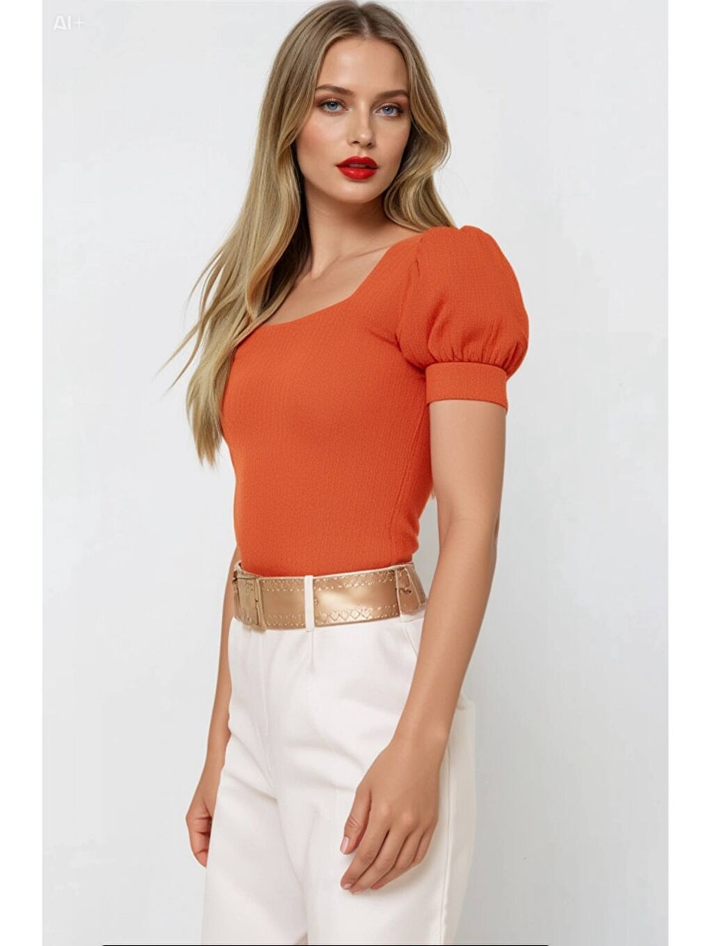 Turuncu Kadın Oranj Kare Yaka Örme Bluz Hzl22w-bd104091-1