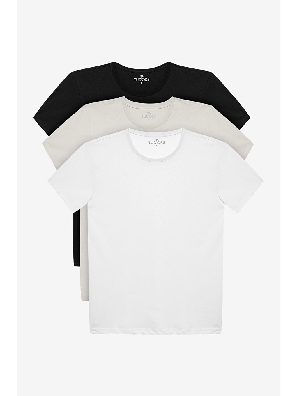 Unisex 3'lü Paket Siyah-beyaz-taş Rengi Slim Fit Dar Kesim %100 Pamuk Bisiklet Yaka Tişört