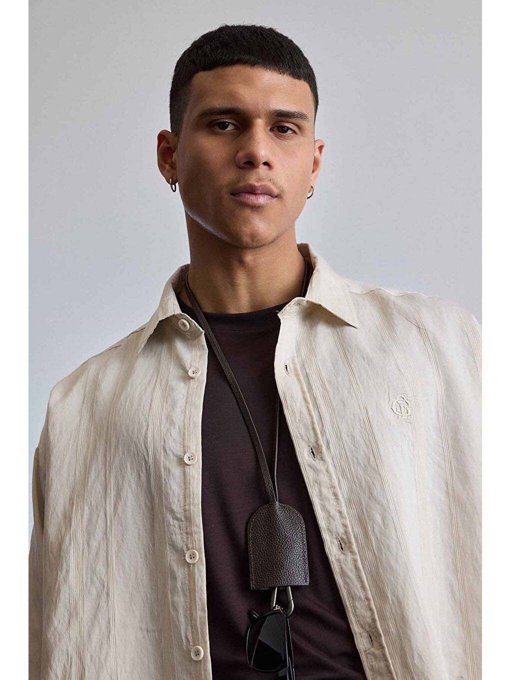 Erkek Relaxed Fit Uzun Kollu Dokulu Gömlek Bej-3