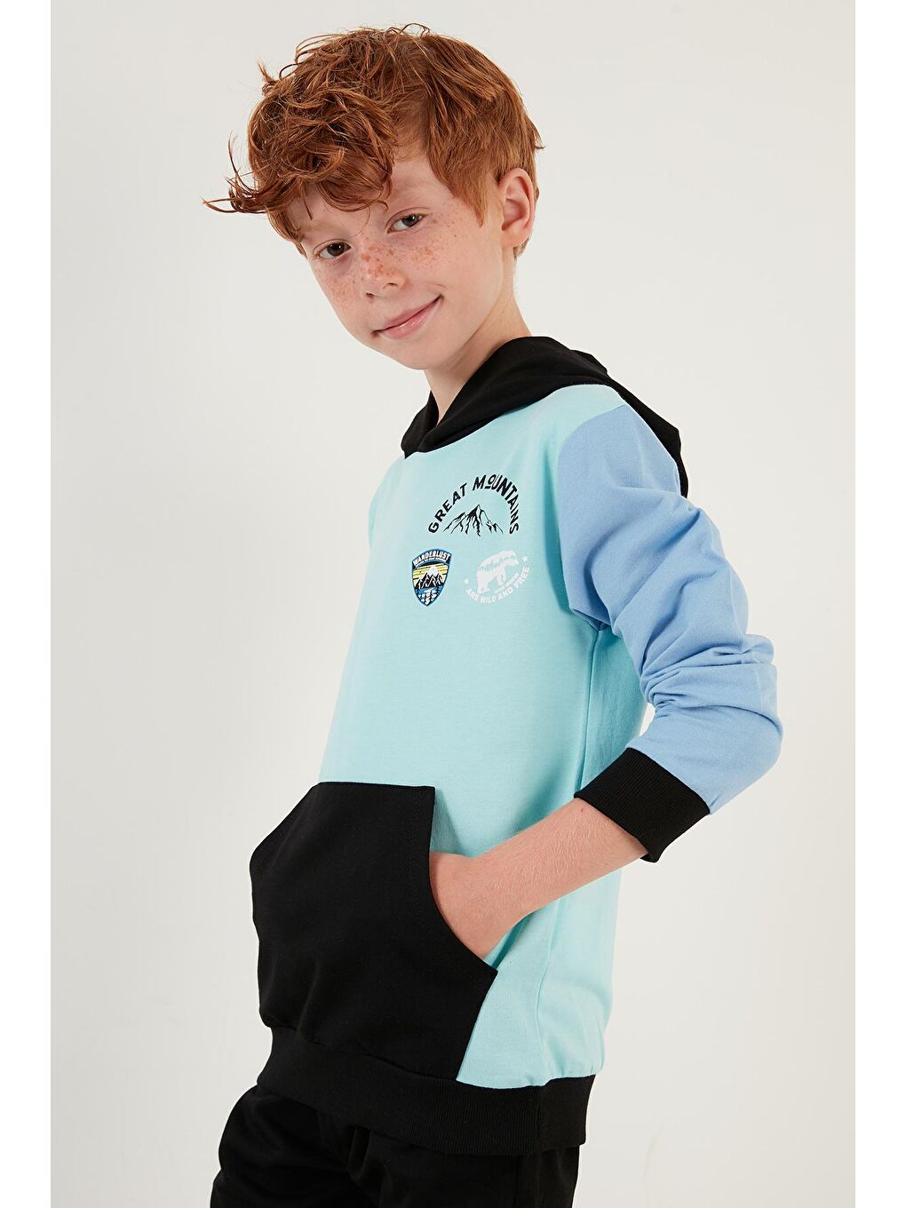 Yeşil Renk Bloklu Kapüşonlu Kanguru Cepli % 100 Pamuk Spor Takım 59215402-3