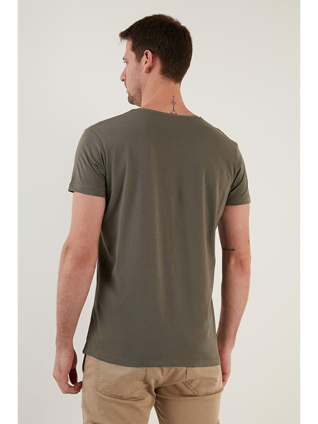 Haki Yazı Baskılı Bisiklet Yaka %100 Pamuk Slim Fit Basic Tişört 541TACTICAL-3