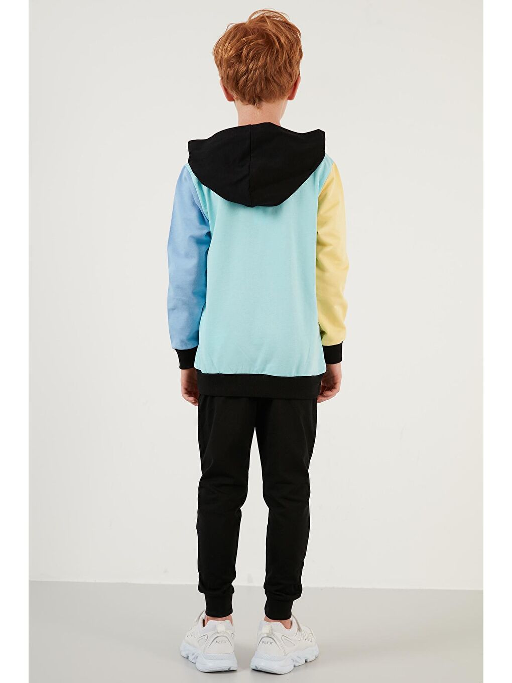 Yeşil Renk Bloklu Kapüşonlu Kanguru Cepli % 100 Pamuk Spor Takım 59215402-4