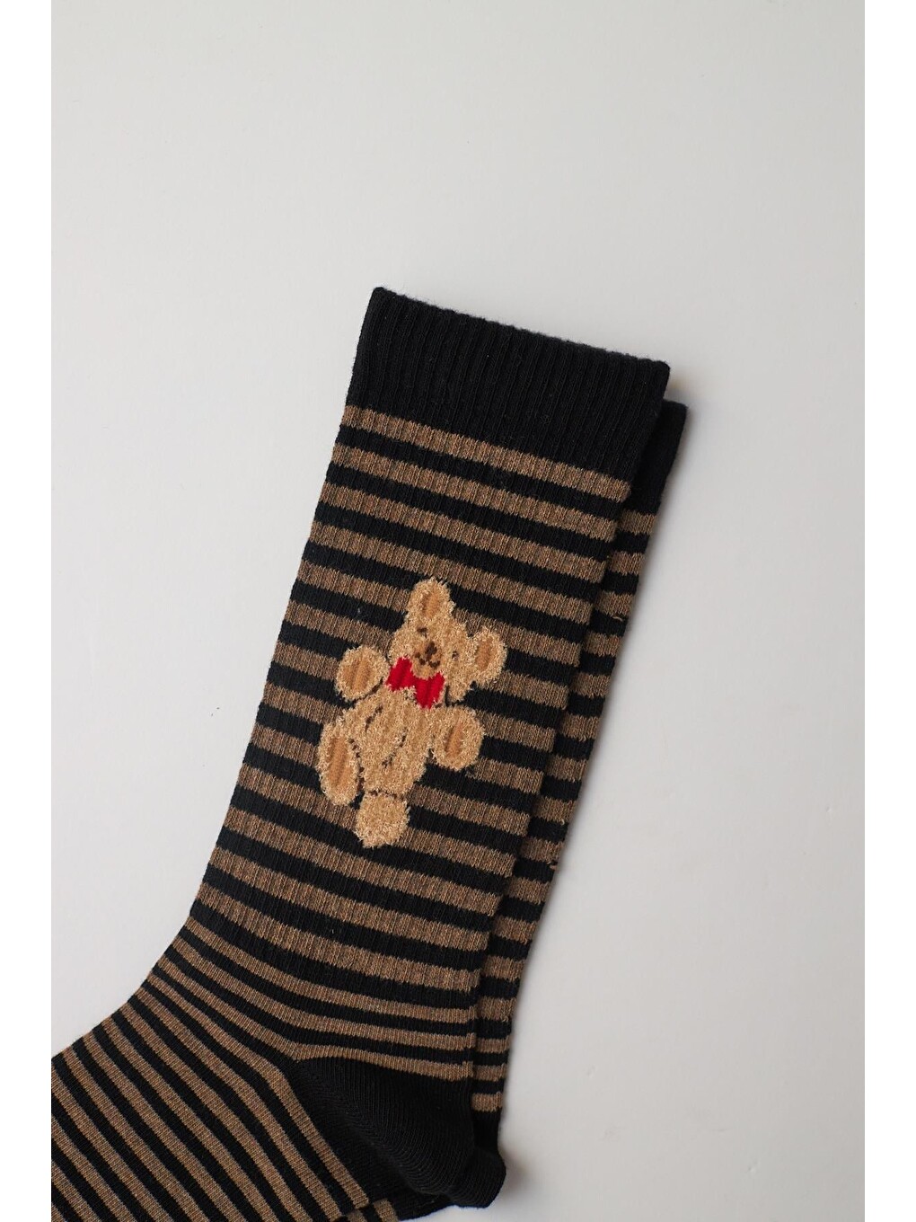 Erkek Teddy Desenli Yılbaşı Temalı Soket Çorap Siyah-1