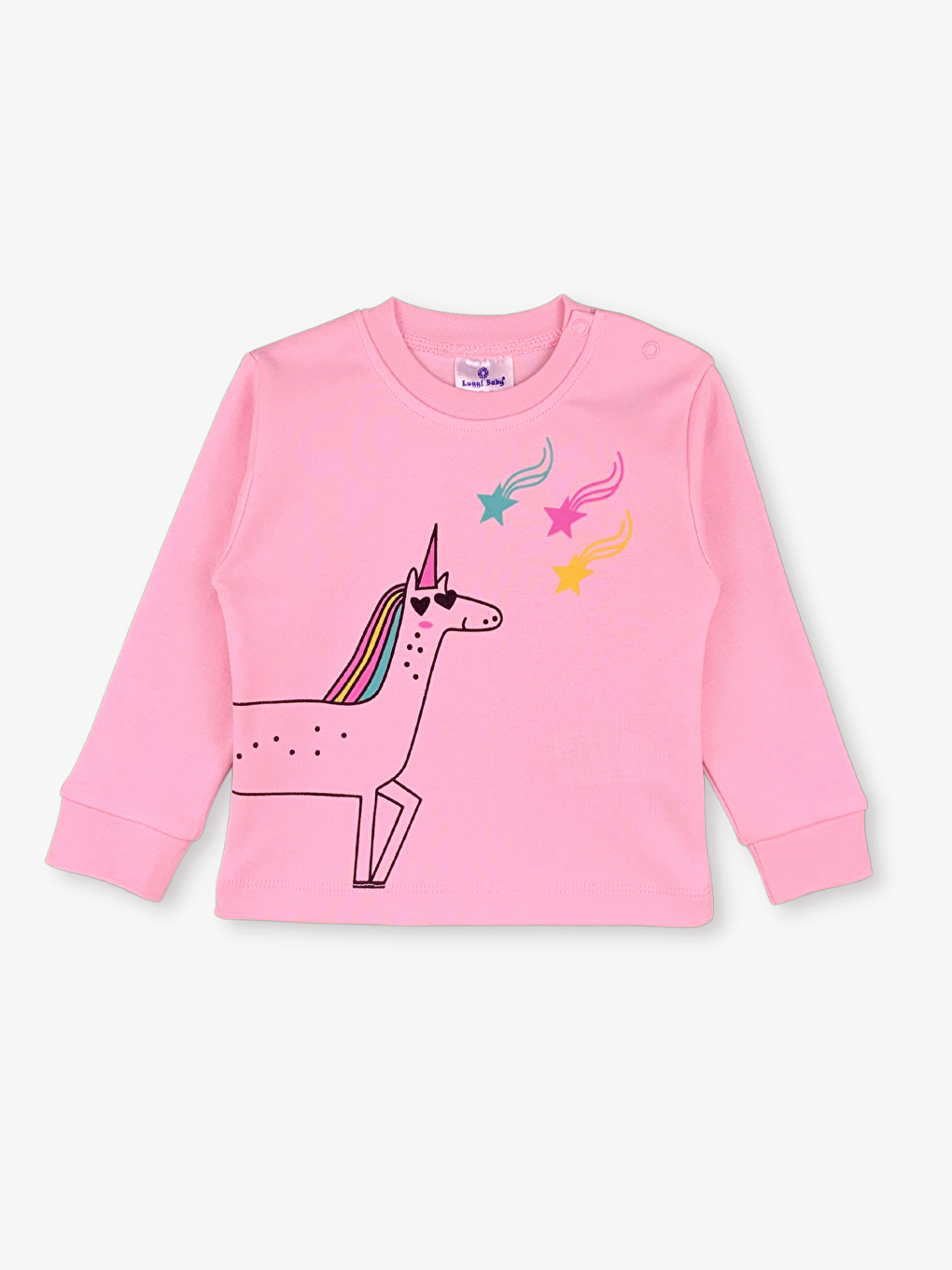 Pembe Bisiklet Yaka Uzun Kollu Kız Bebek Pijama Takımı-1