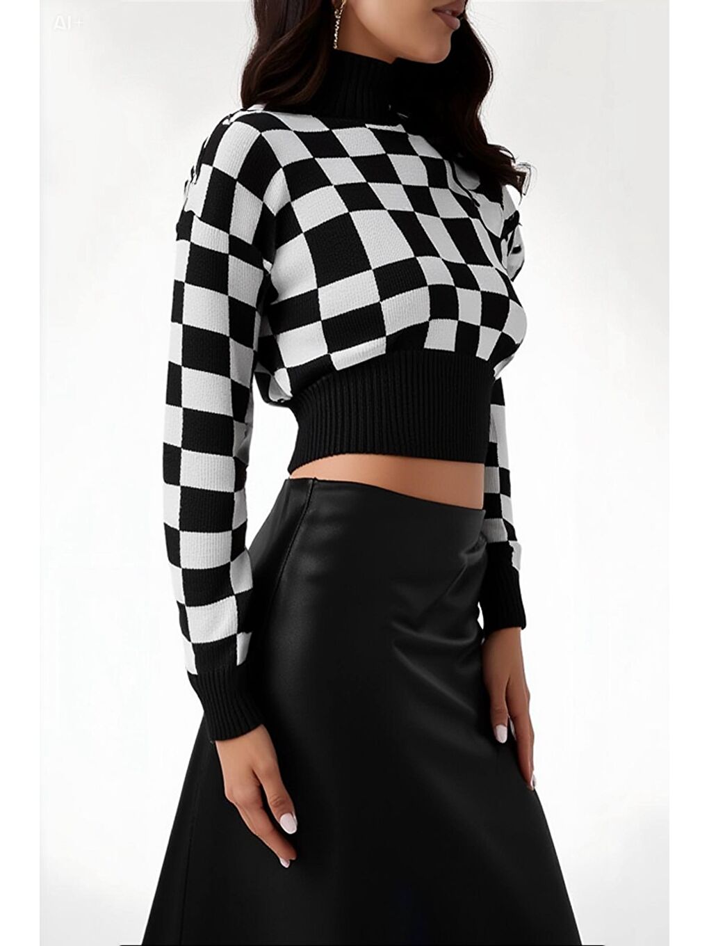 Kadın Düz Siyah Saten Yüzeyli Midi Boy Etek HZL23S-BD1101471-2