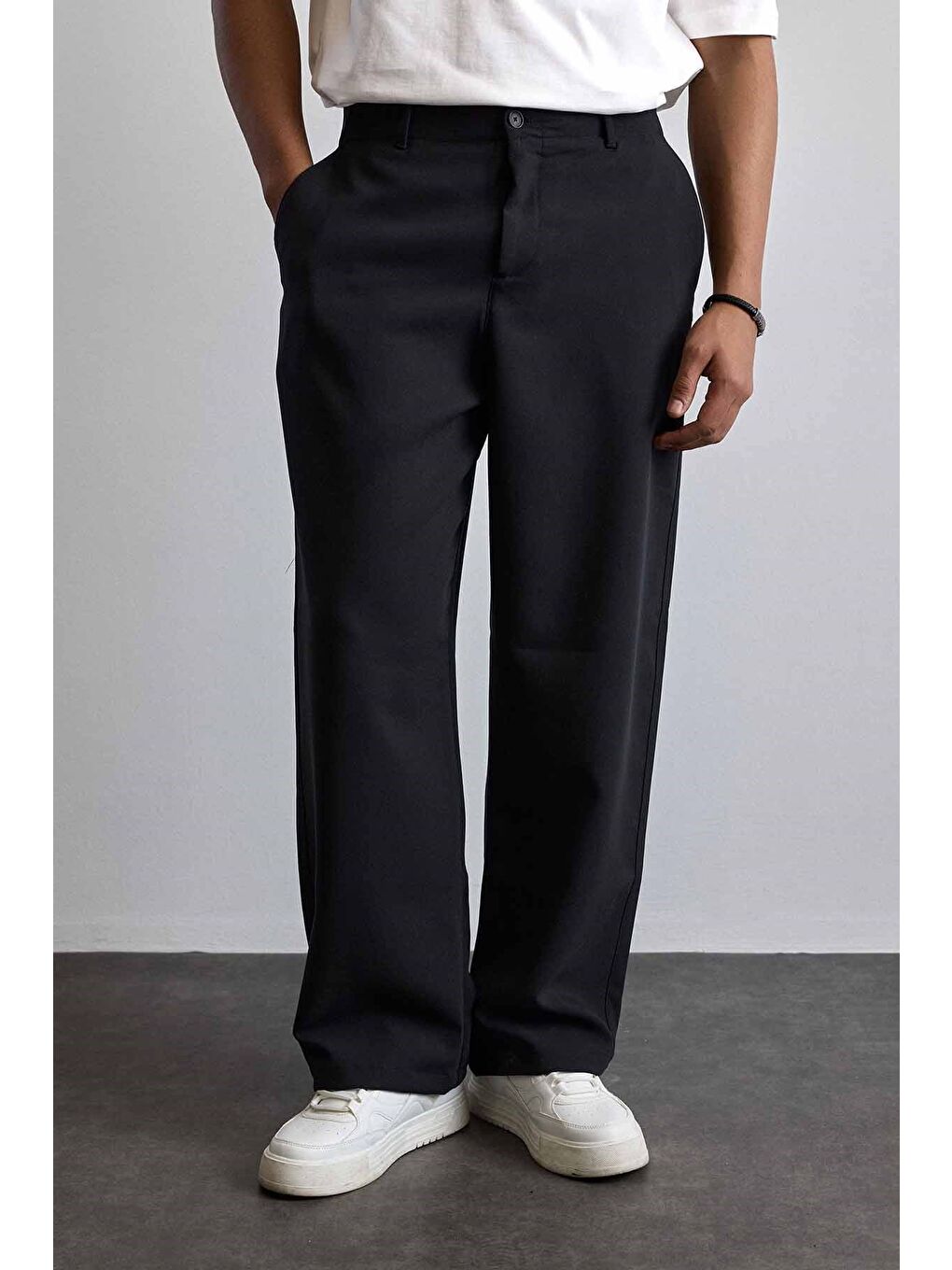 Erkek Smart Casual Bol Paça Relaxed Fit Pantolon Siyah-2