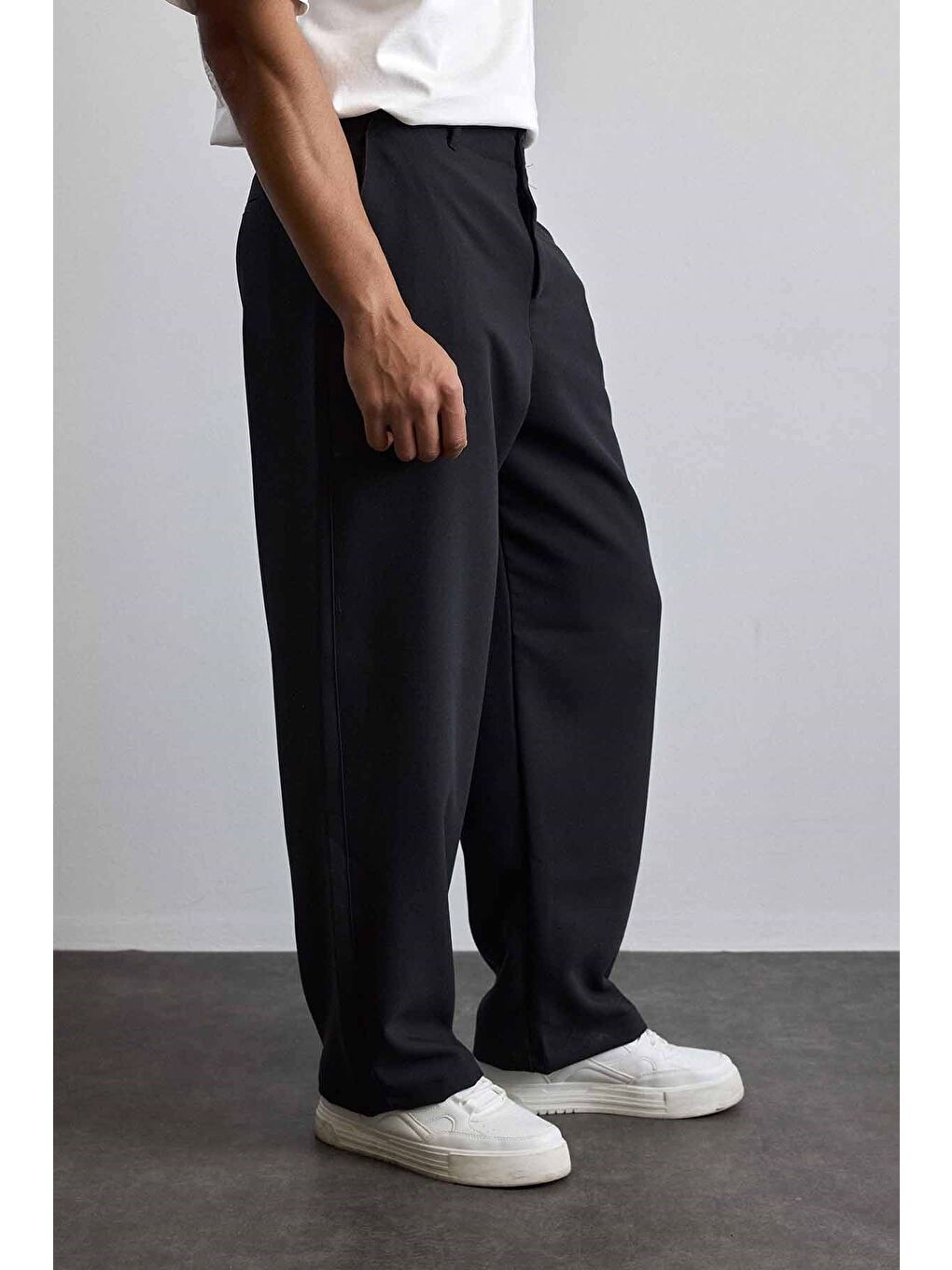 Erkek Smart Casual Bol Paça Relaxed Fit Pantolon Siyah-3
