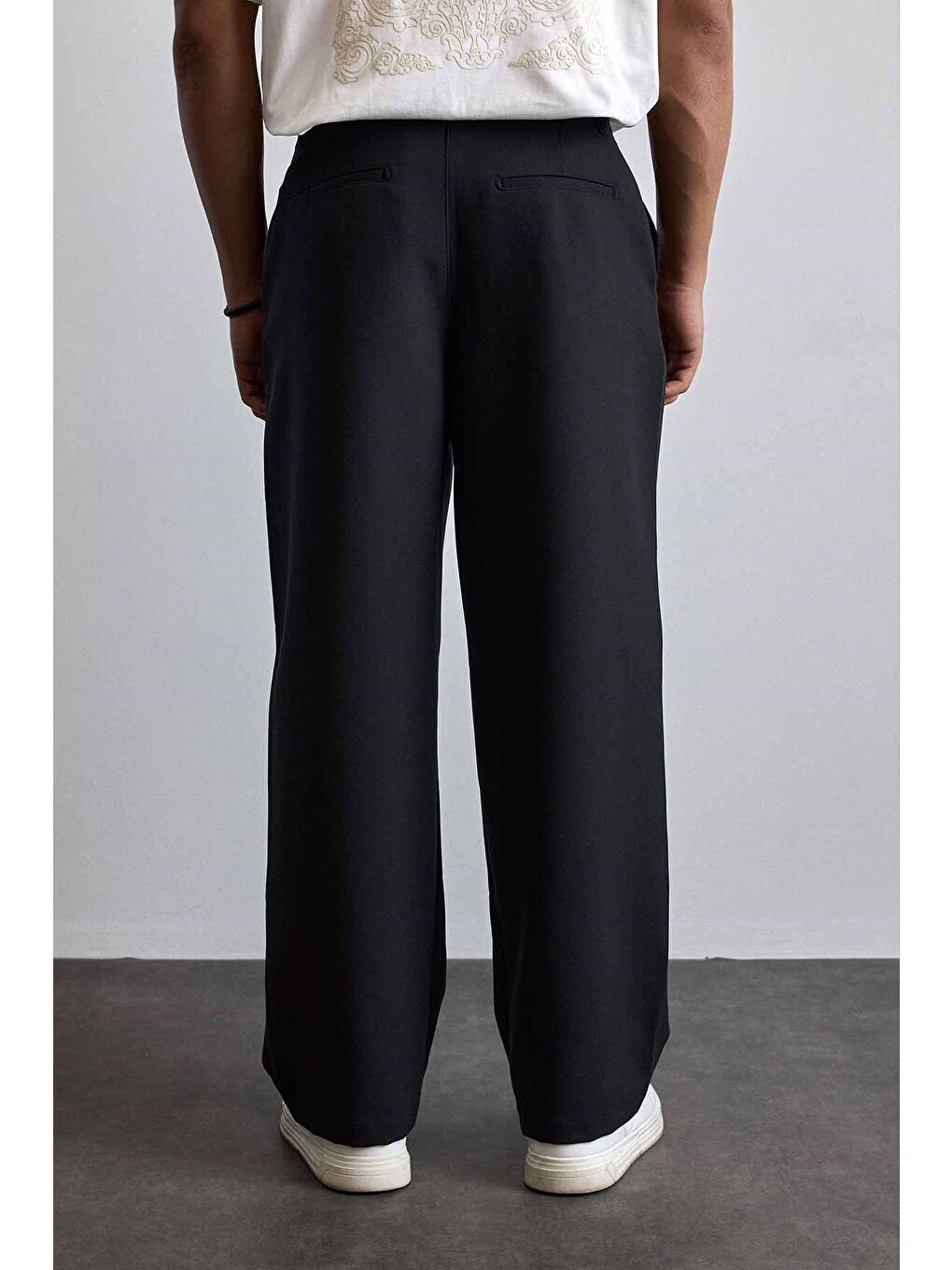 Erkek Smart Casual Bol Paça Relaxed Fit Pantolon Siyah-5
