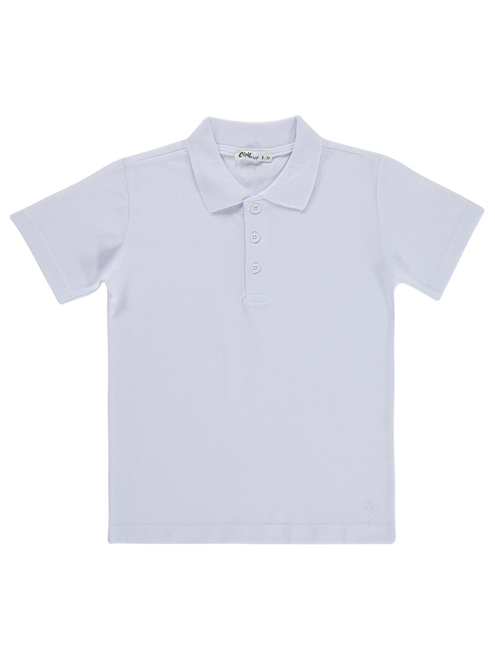 Boys Palmiye Nakışlı Polo Yaka 10-13 Yaş Tişört - Beyaz