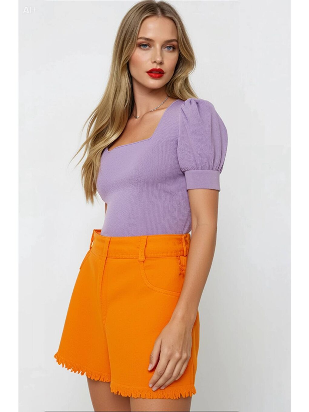 Kadın Lila Kare Yaka Örme Bluz HZL22W-BD104091