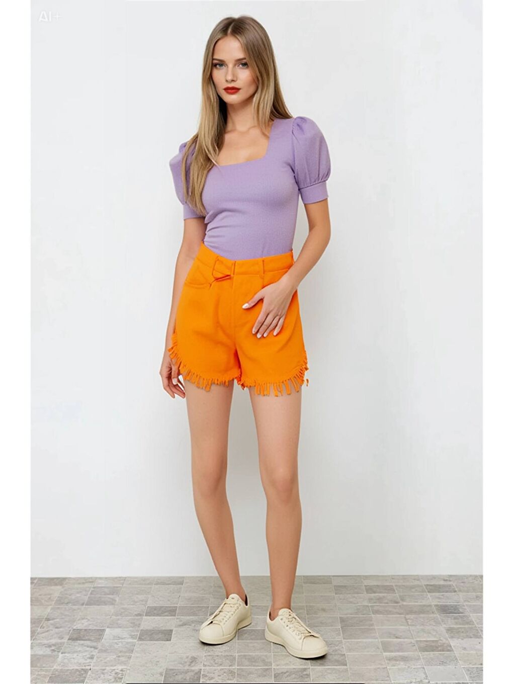 Kadın Lila Kare Yaka Örme Bluz HZL22W-BD104091-1