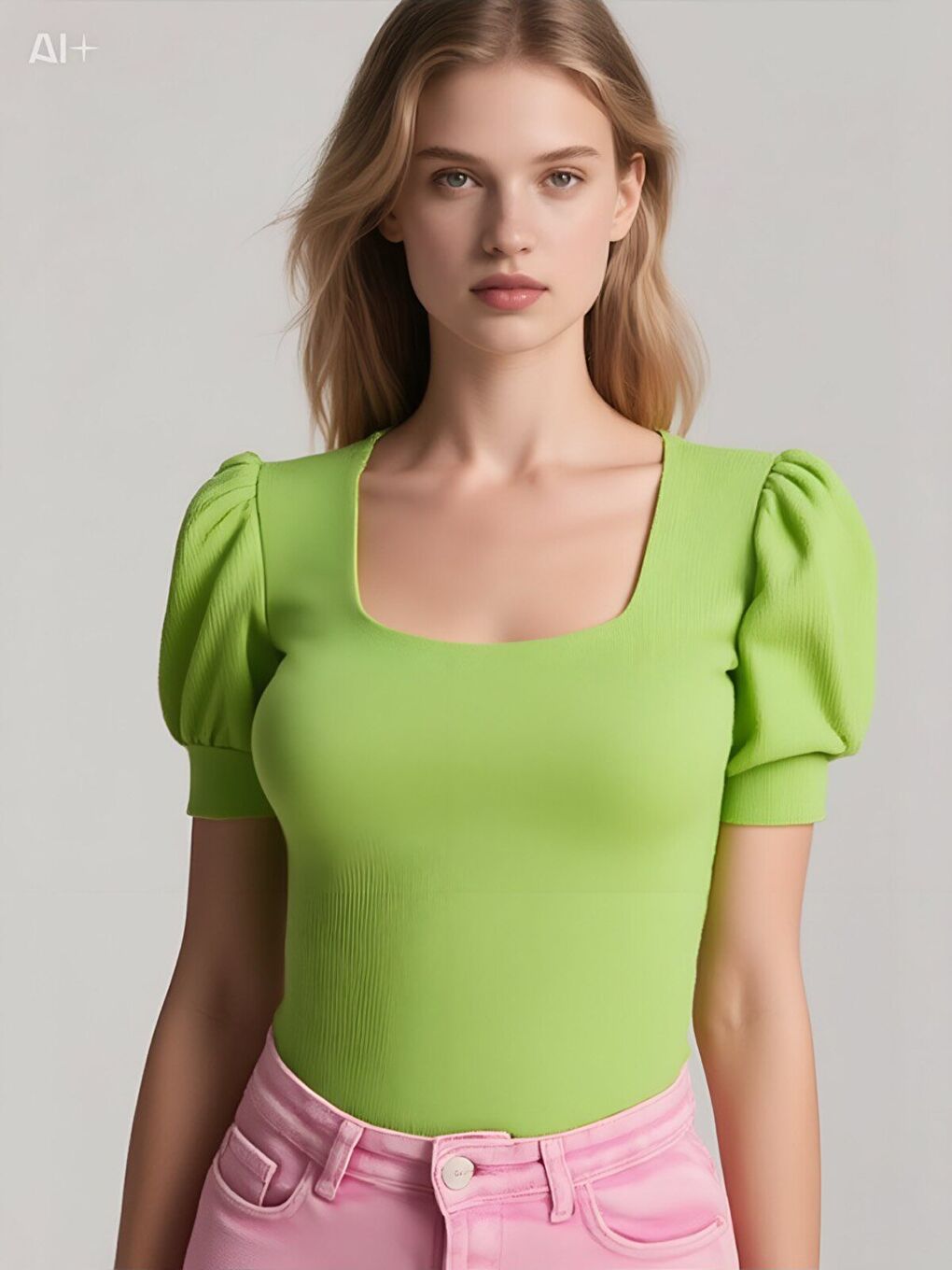 Kadın Fıstık Yeşili Kare Yaka Örme Bluz HZL22W-BD104091