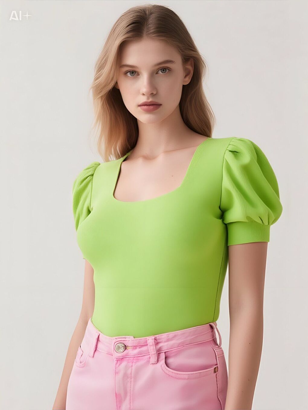 Kadın Fıstık Yeşili Kare Yaka Örme Bluz HZL22W-BD104091-2