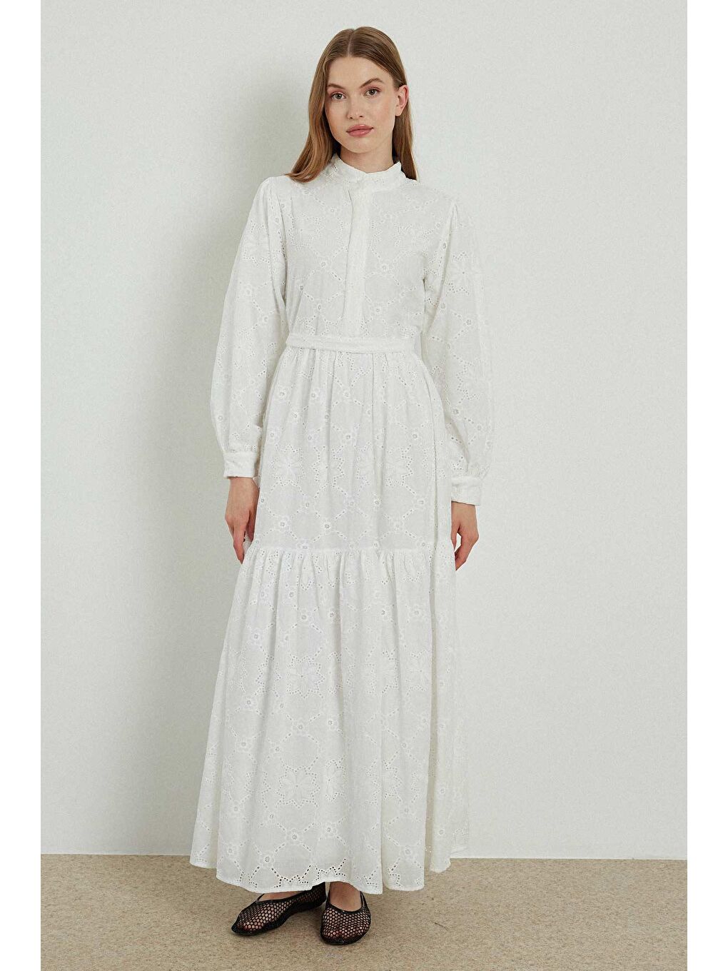 Sicilya Brode Elbise - Beyaz