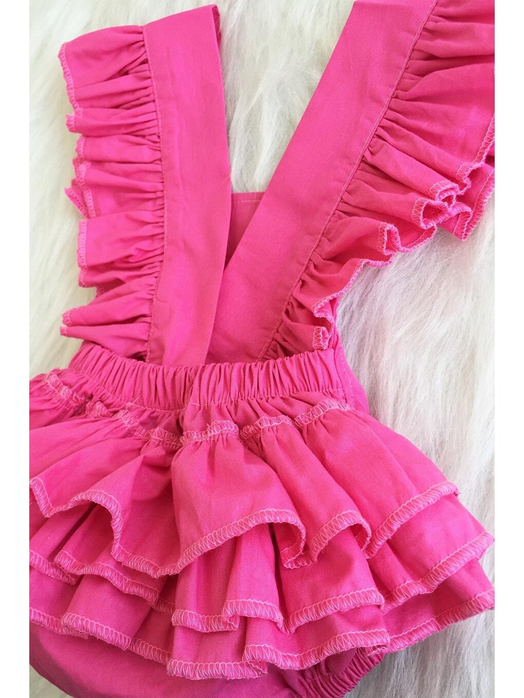 Pembe Kız Bebek Fuşya Pamuklu Salopet Ve Bandana Takım-5