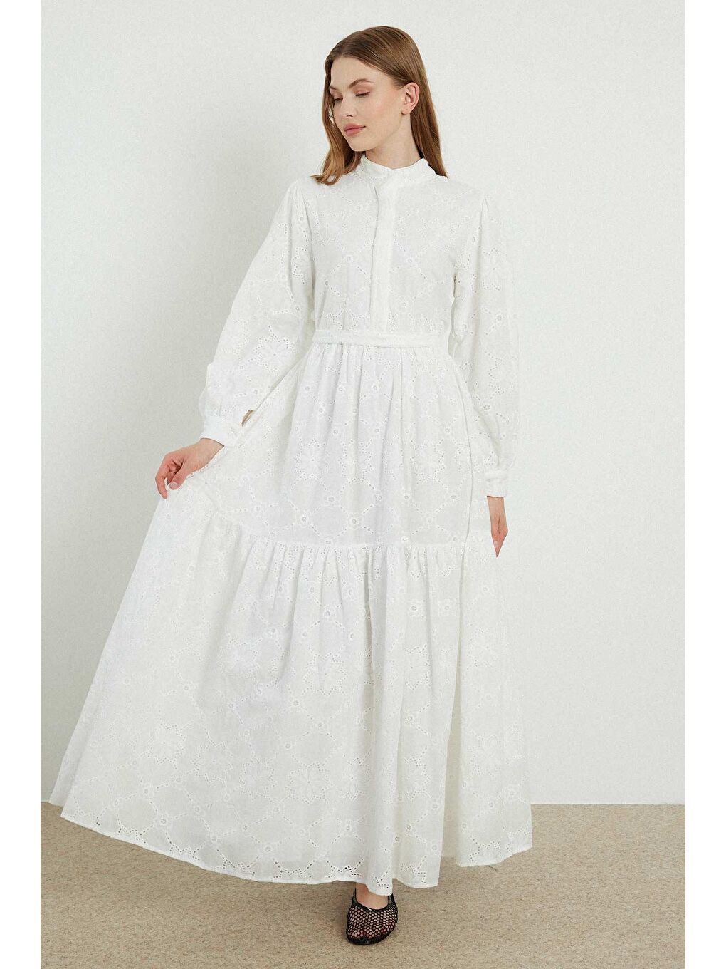 Sicilya Brode Elbise - Beyaz-3