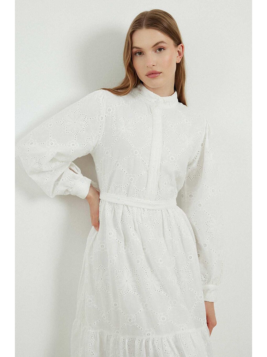 Sicilya Brode Elbise - Beyaz-4