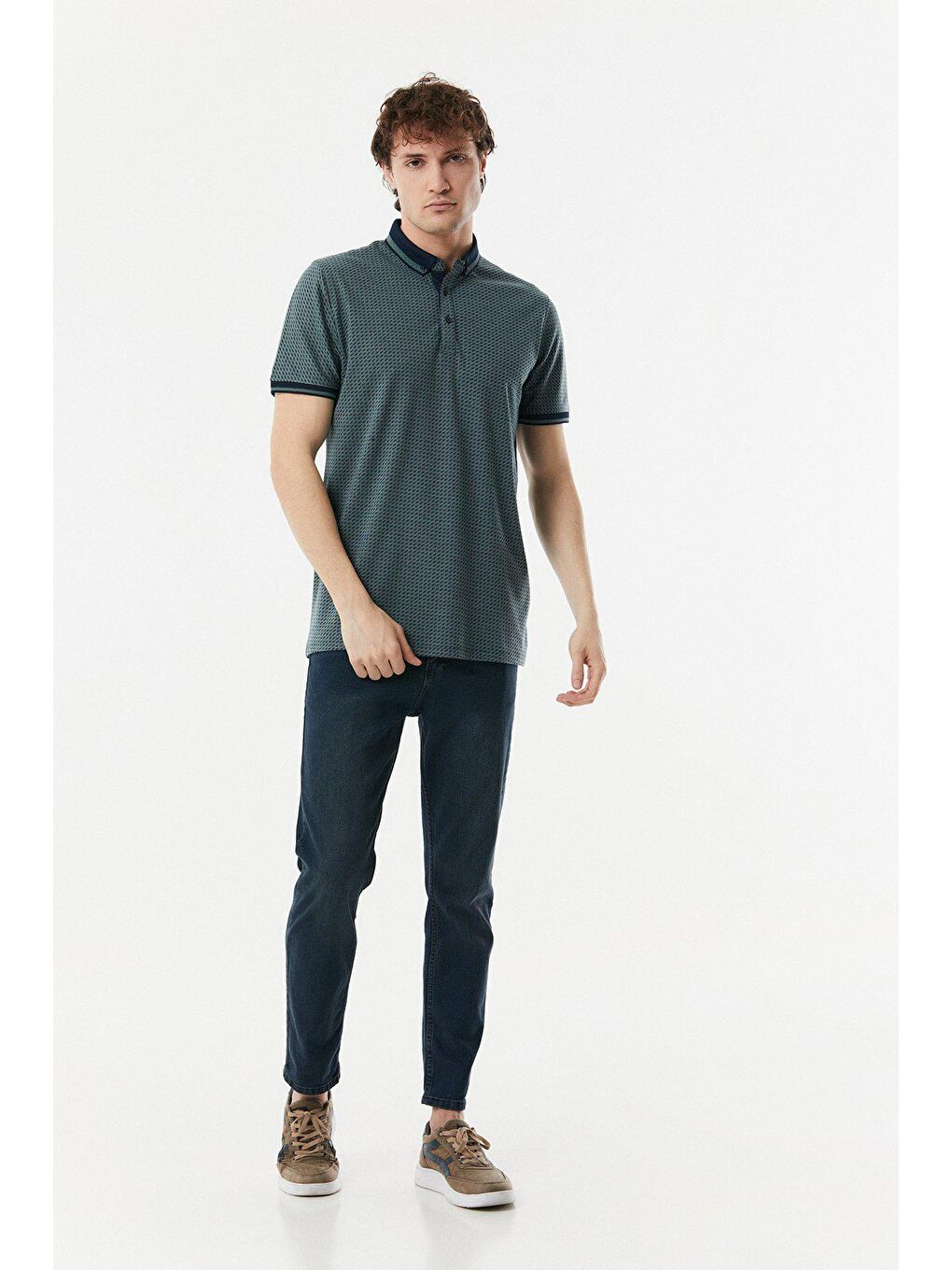 Yeşil Polo Yaka Slim Fit Tişört-1