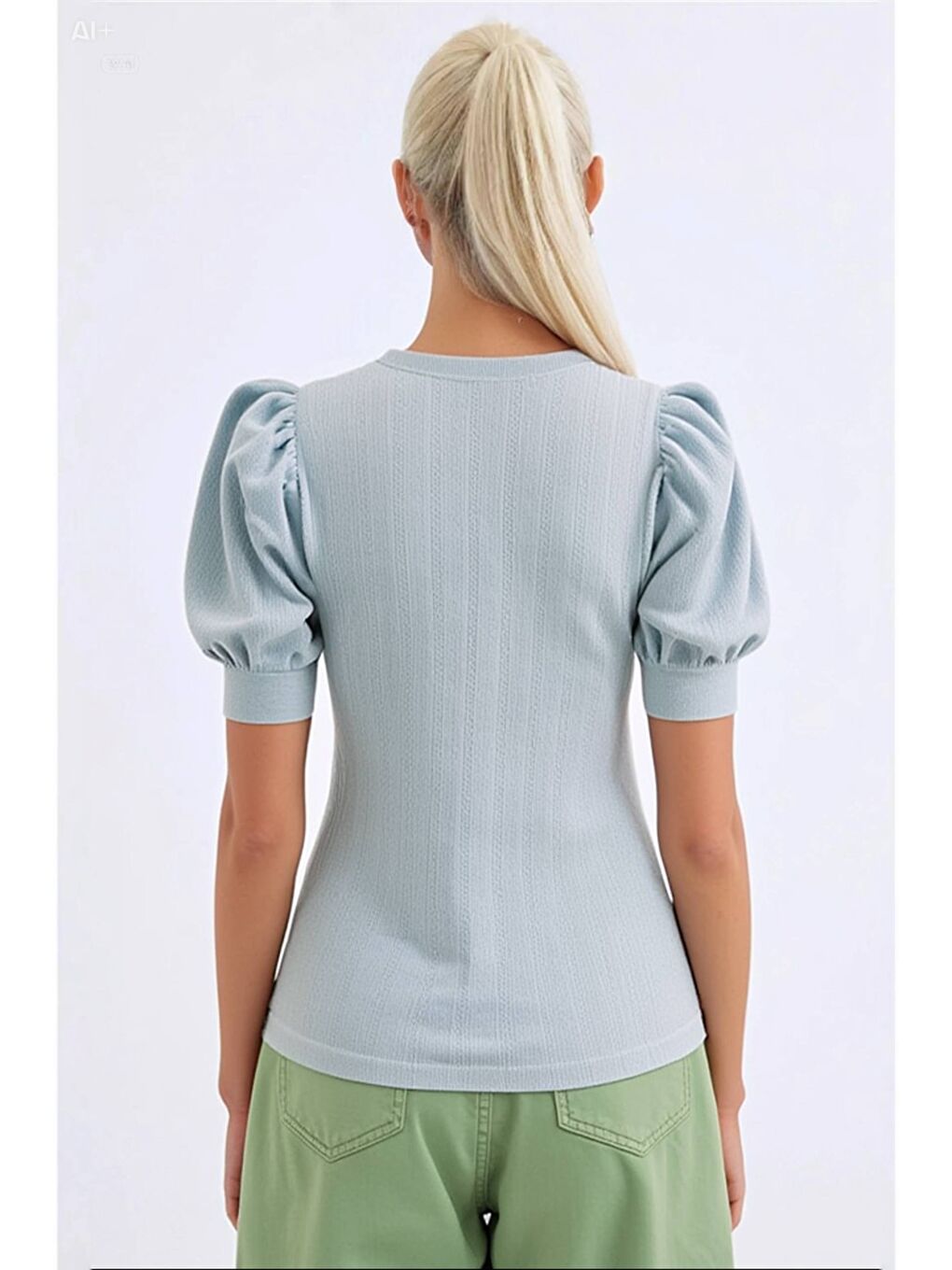 Kadın Açık Mavi Kare Yaka Örme Bluz HZL22W-BD104091-2