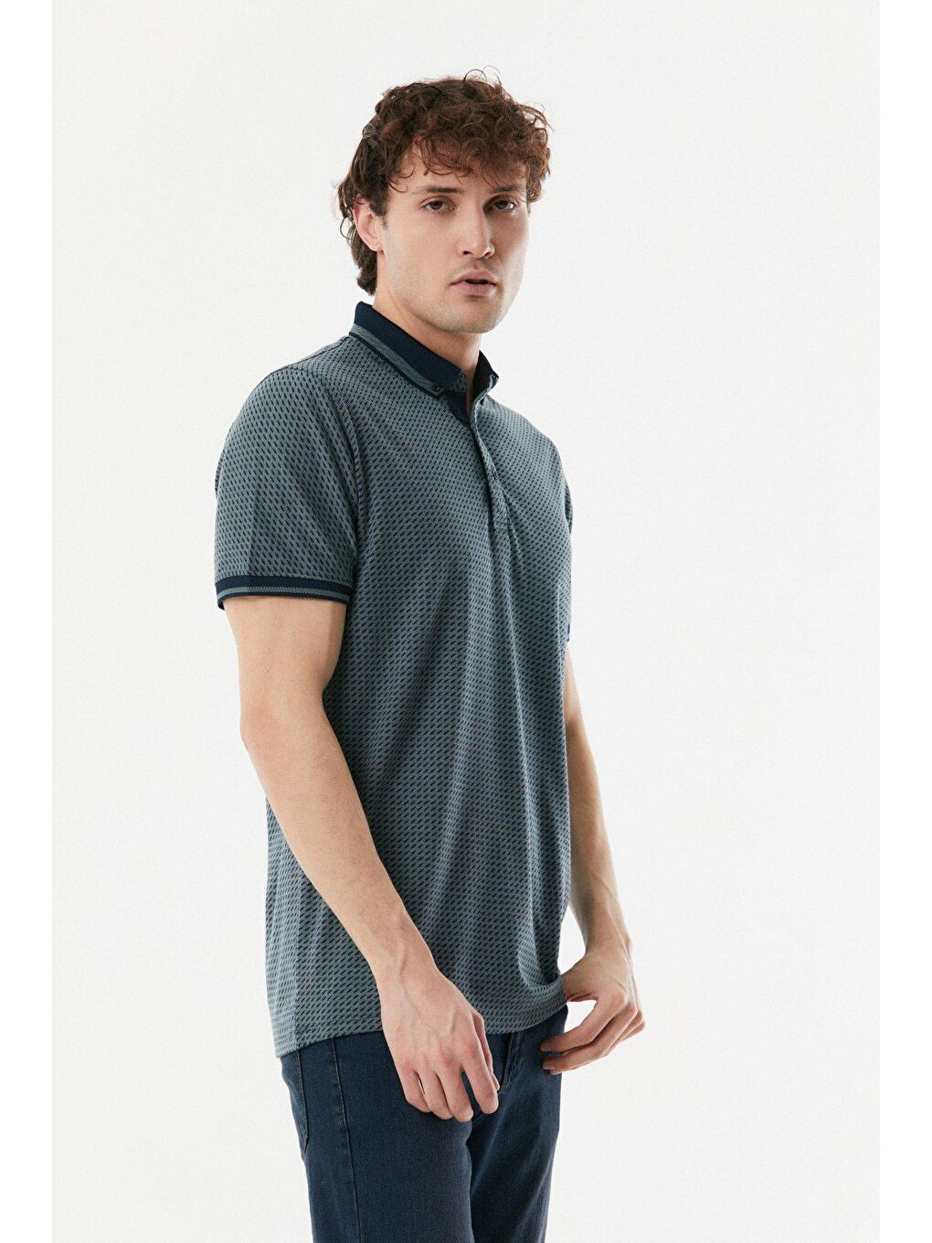 Yeşil Polo Yaka Slim Fit Tişört-2